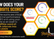 How does your website score? Site audits are citical and include on-page seo, performance, usability, backlinks and social media. this image includes hexagons of scores from A to F and a link to access a free website audit