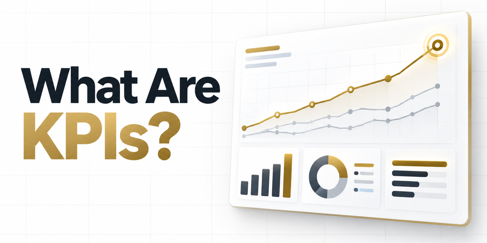 KPIs KPI performance dashboard with a gold growth line moving towards a strategic business target.